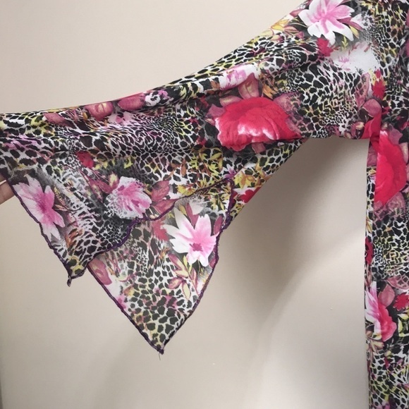 NWT Marallis Floral Lightweight Semi Sheer Half Sleeve Long Cardigan Size XXL - Picture 3 of 12